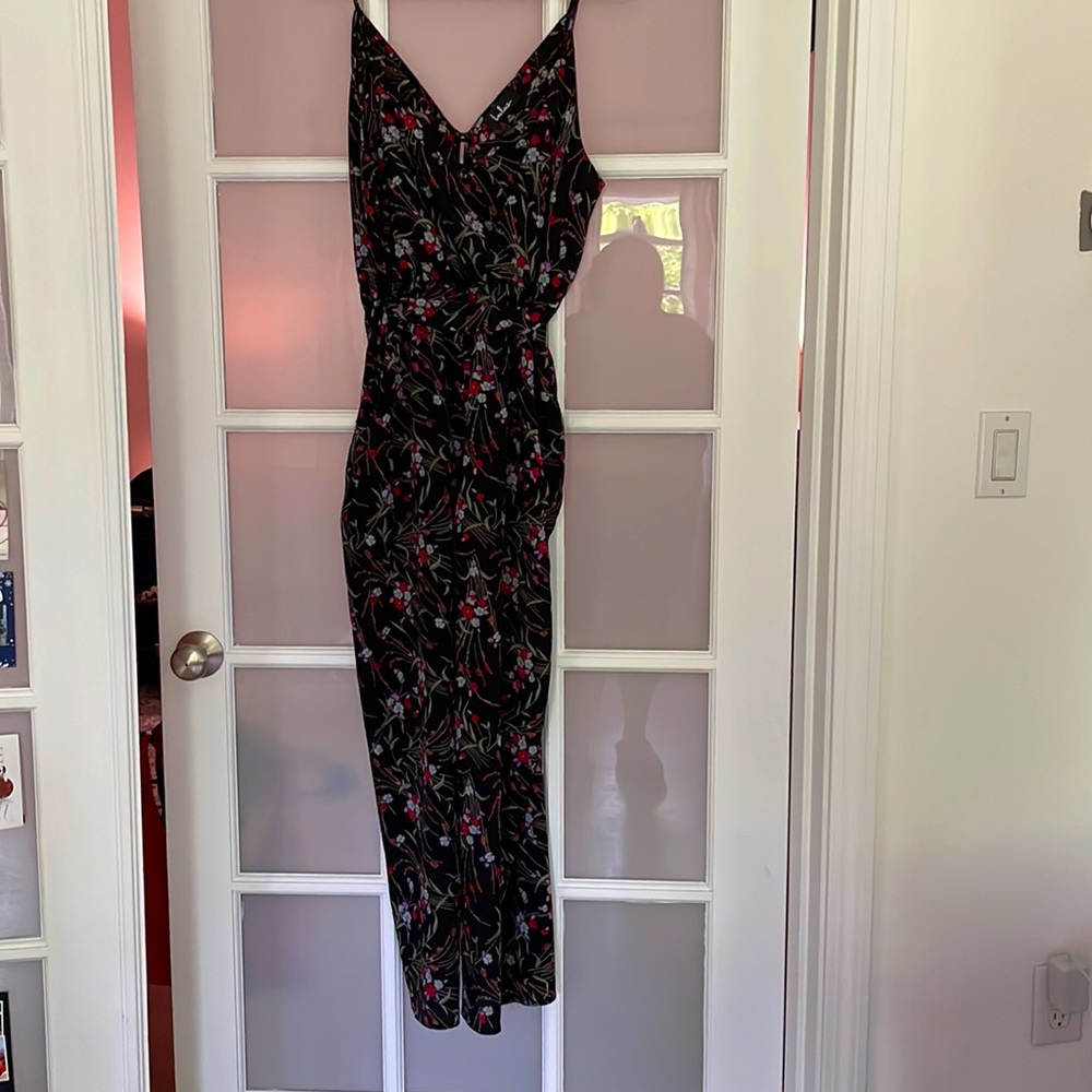 Black floral spaghetti strap jumpsuit